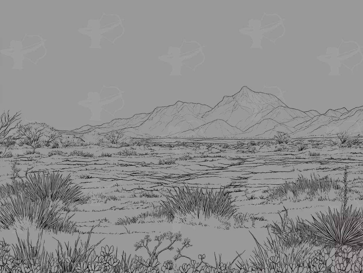 A Realistic Black And White Line Art Of The Mojave Desert – Digital Download