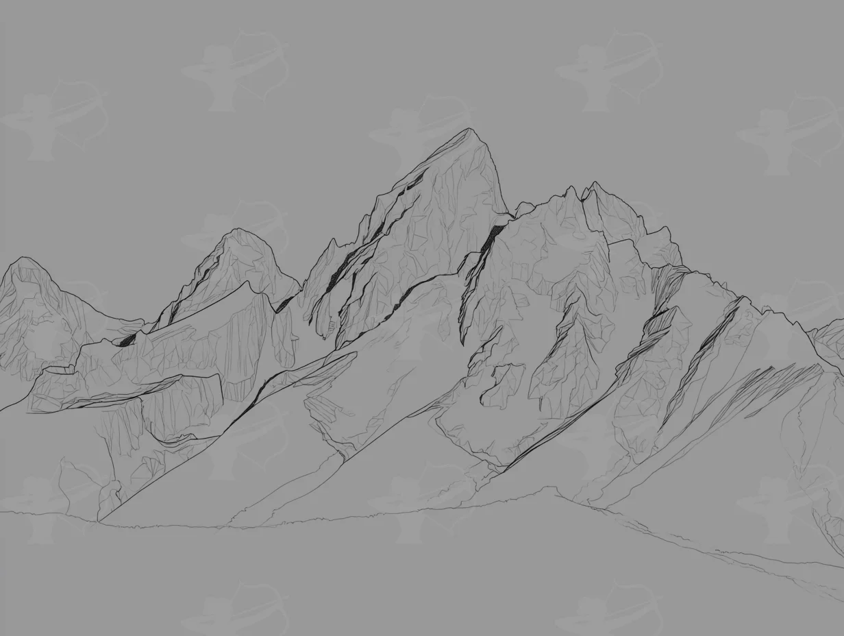 A Realistic Clean Line Art Mountain Landscape Of The – Digital Download