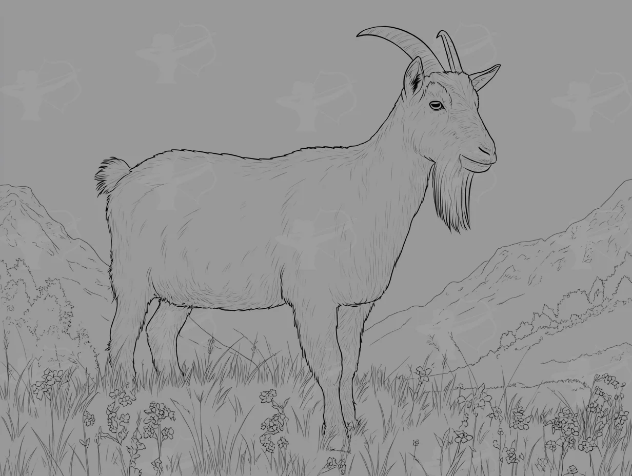 A Realistic Domestic Goat Standing In A Grassy Meadow