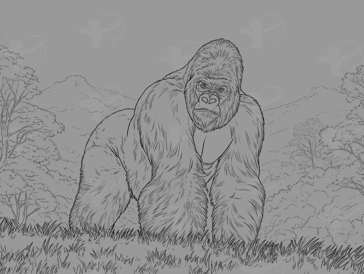 A Realistic Gorilla Standing Or Sitting On A Grassy Hill – Digital Download