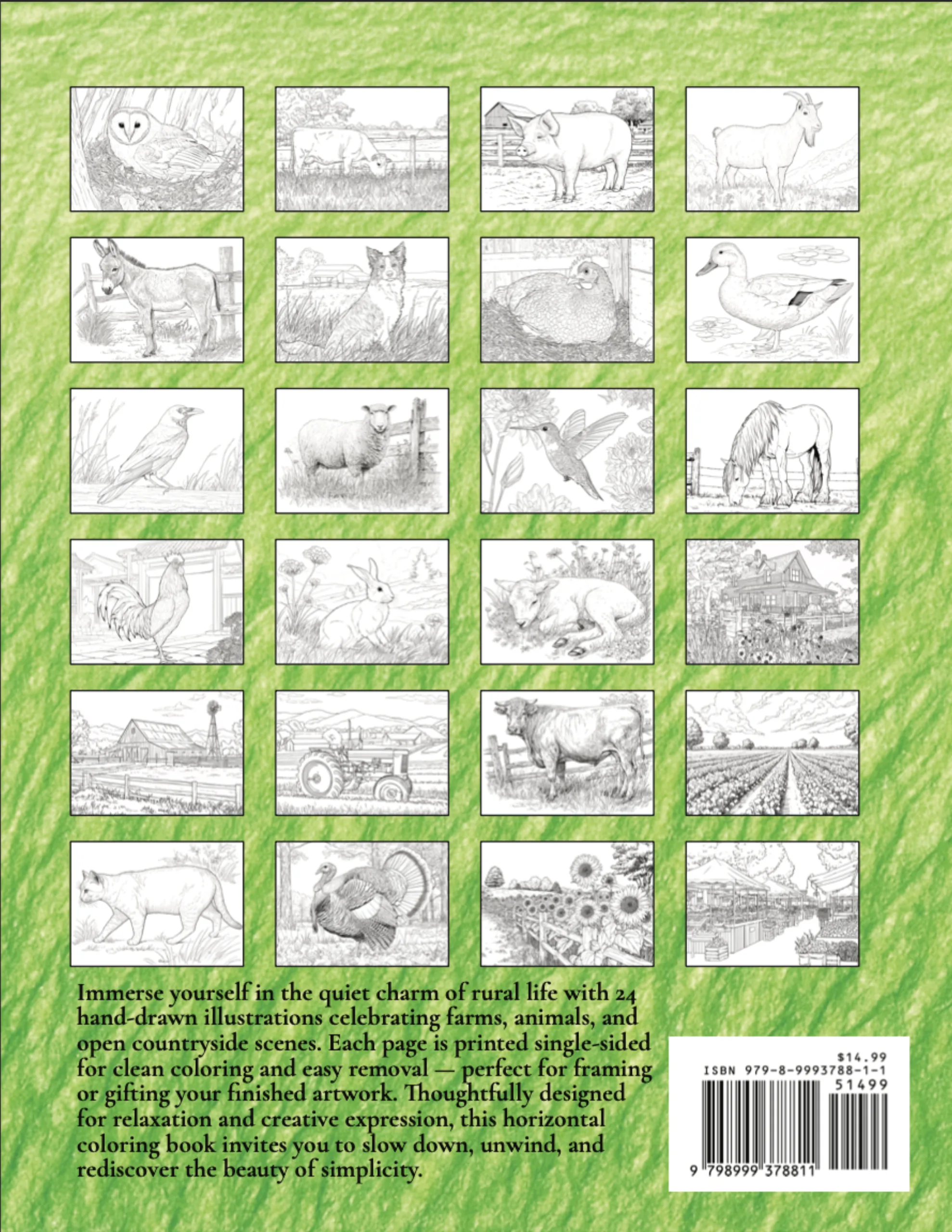 Line Art For Nature Lovers Farm Edition — A Horizontal Coloring Book